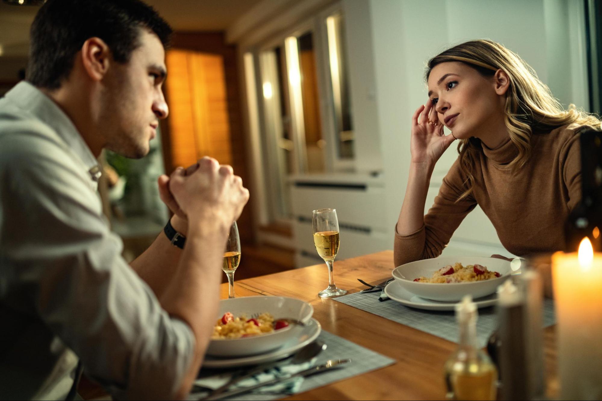 situationship couple at dinner ready to break up