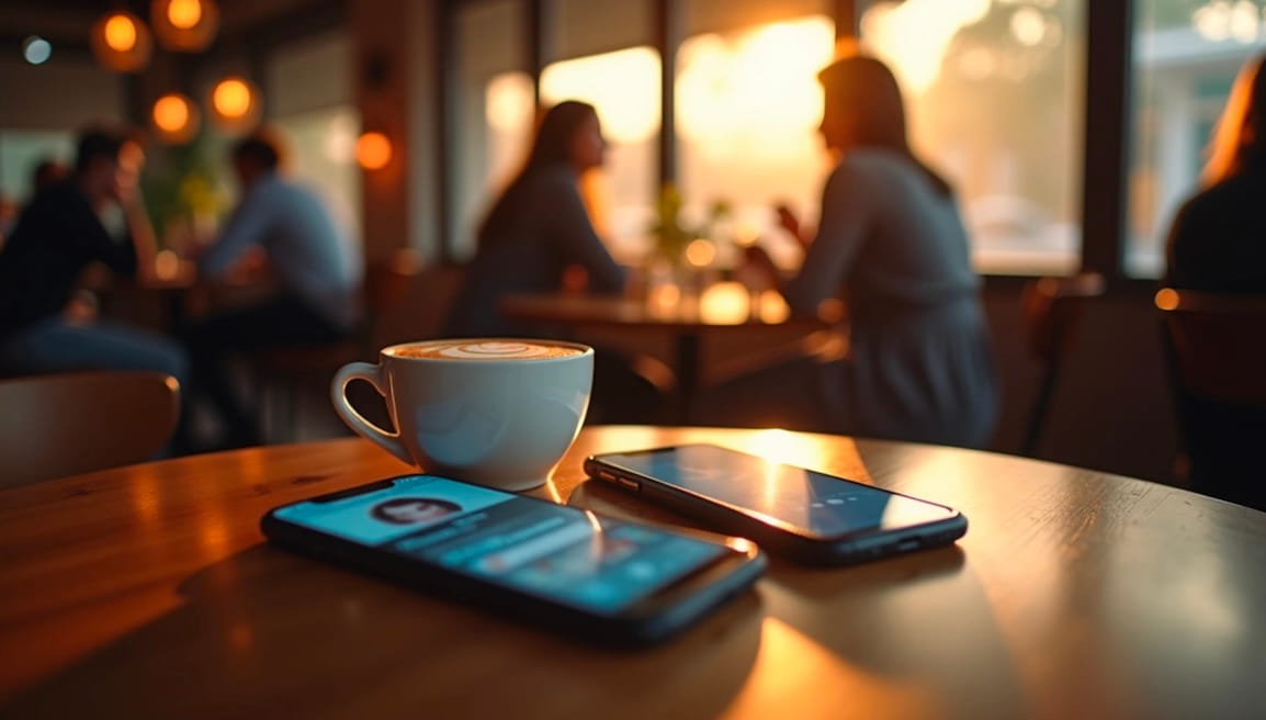 two phones on table with legit hookup site on screen